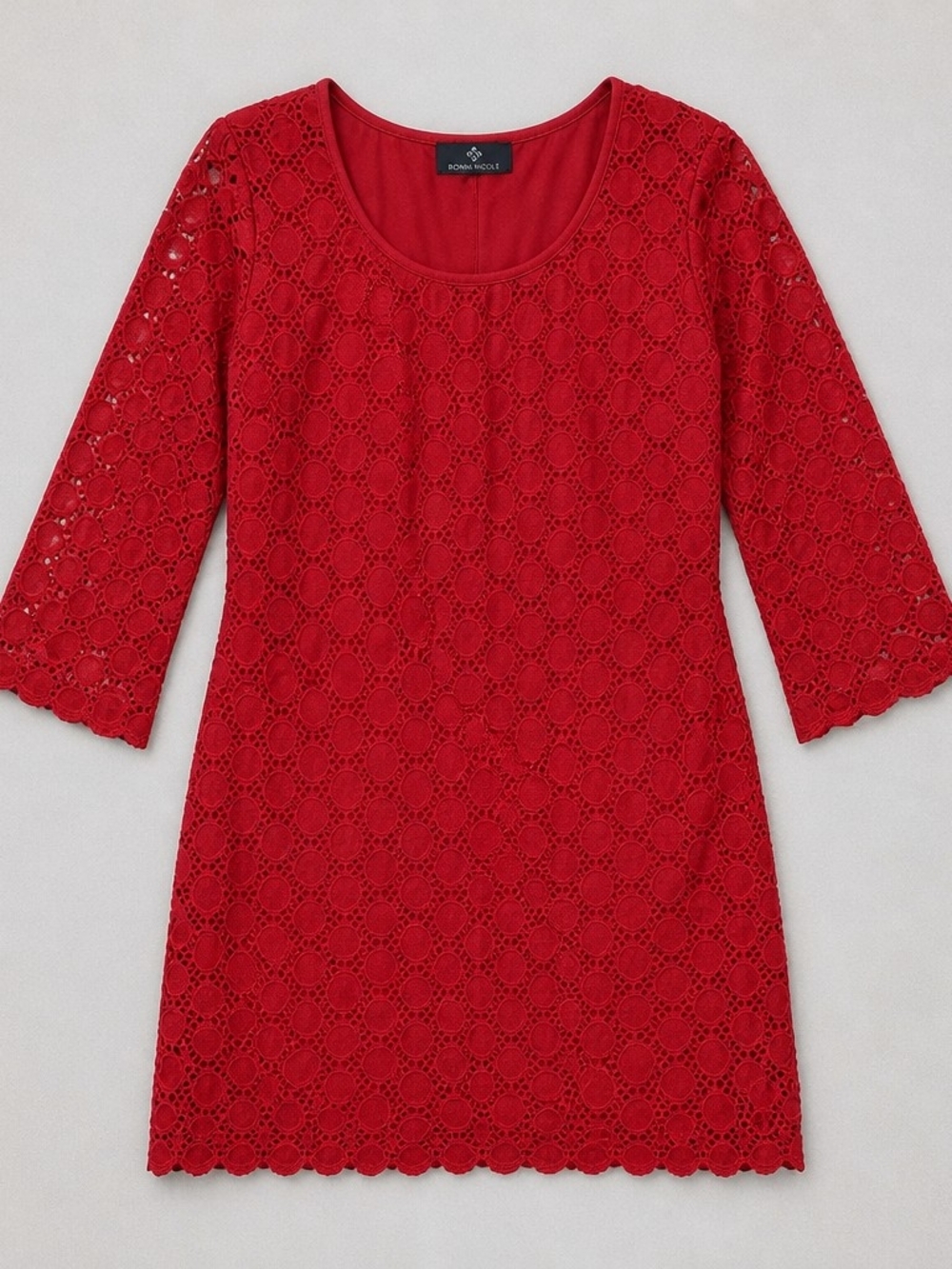 Ronni Nicole Red Eyelet Lace Long Sleeve Dress